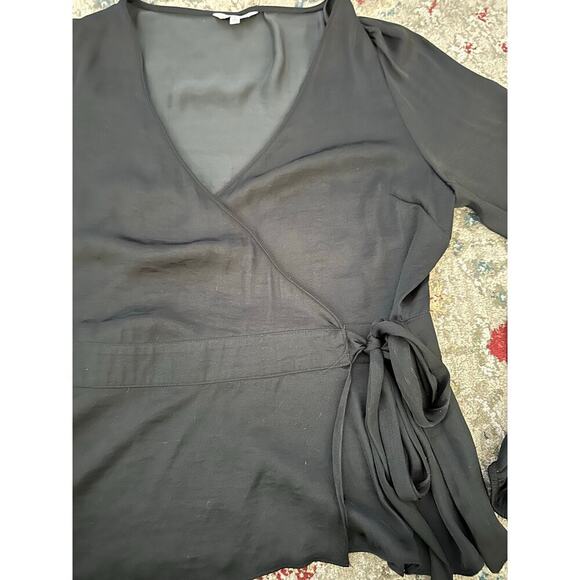 Naked Zebra Women's Black Long Sleeves V-Neckline Wrap Blouse Top Size Large - Picture 5 of 7